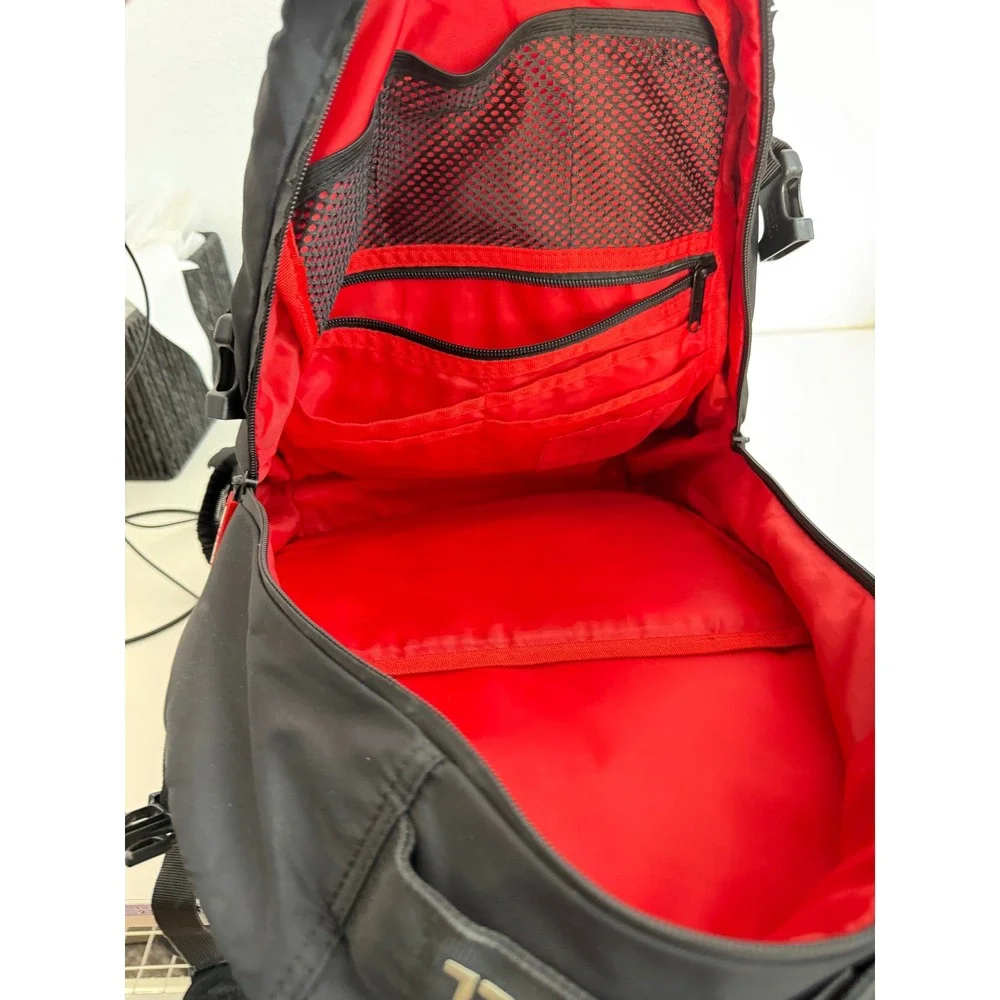 Private Label Black Nylon Backpack Red Interior Mesh Pockets‎ Travel Bag